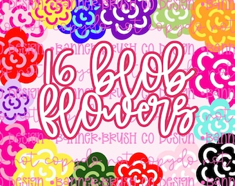 Paquete de imágenes prediseñadas de flores con gotas / 16 PNG florales a color / Flores retro dibujadas a mano / Gráficos para pancartas y decoración de fiestas