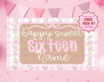 Kokette rosa Schleife Geburtstagsbanner Vorlage | Bearbeitbares Canva Banner | 35x60 DIY Gemaltes Schild |  kokett 16th Birthday Theme