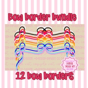 Zestaw obramowań kokardkowych | 12 kolorowych obramowań kokardkowych | Elementy Canva | Obramowania banerowe | Ręcznie rysowany, fantazyjny styl