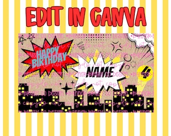Comic Book Super Hero birthday Banner Template | Editable Canva Banner | 35x60 DIY Painted Sign |  boys Birthday Theme | Digital Download