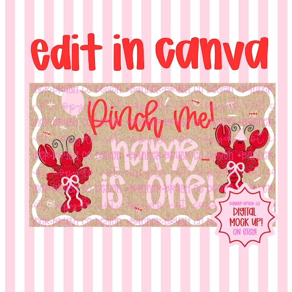 Pinch Me I’m One Crawfish Boil Birthday | Editable Canva Banner | 35x60 DIY Painted Sign | Preppy Coquette theme | Digital Download