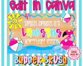 Splish Splash Pool Party Bash Summer Banner Template | Editable Canva Banner | 35x60 DIY Painted Sign |  Digital Download