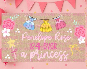 4 je eine Prinzessin Geburtstag Banner Vorlage | Bearbeitbares Canva Banner | 35x60 DIY Gemaltes Schild |  4. Geburtstag Thema | Digitaler Download