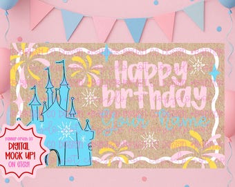 Plantilla de pancarta de cumpleaños de princesa / Pancarta editable en Canva / Letrero pintado DIY de 35x60 cm / Tema de cumpleaños de castillo / Descarga digital