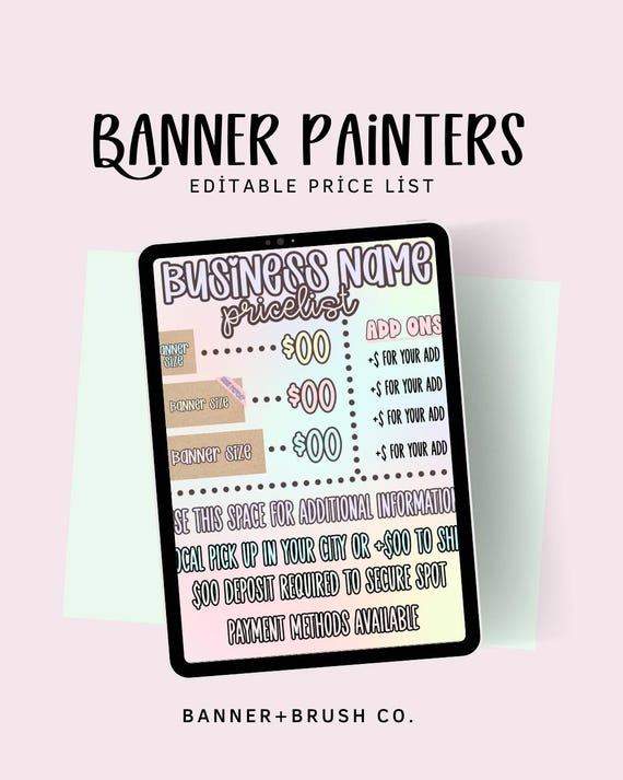 Colorful Pastel Banner Price Sheet Template | Canva Pro Editable Pricing Sheet | Banner Artist | Fully Customizable 8.5x11