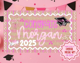 Szablon baneru na ukończenie szkoły | Edytowalny baner Canva | Malowany znak 35x60 DIY | Motyw ukończenia szkoły Coquette | Pobieranie cyfrowe klasy 2026