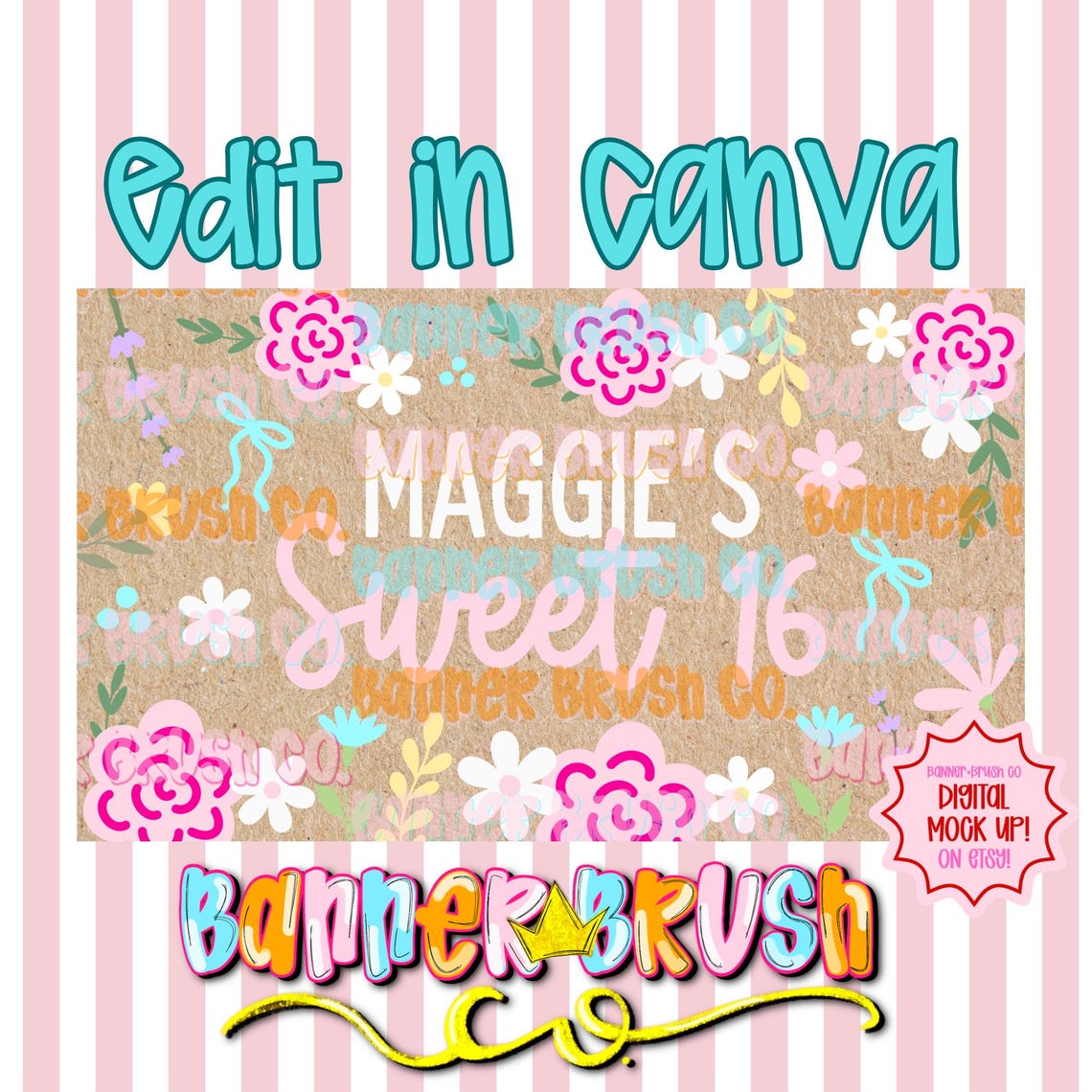 Sweet 16 Banner Template | Editable Canva Banner | 35x60 DIY Painted ...