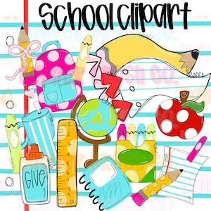 Handritade clipart-bilder för skolan | Tillbaka till skolan PNG-bilder | Klassrumsgrafik | Lärarclipart | Kommersiellt bruk tillgängligt bild 1