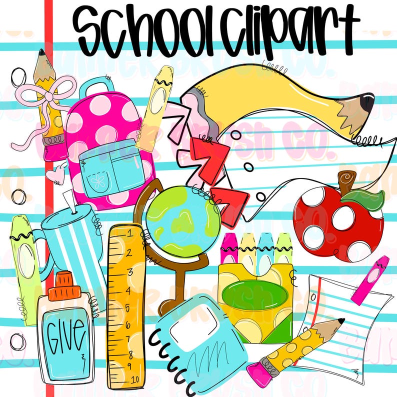 Handritade clipart-bilder för skolan | Tillbaka till skolan PNG-bilder | Klassrumsgrafik | Lärarclipart | Kommersiellt bruk tillgängligt bild 1