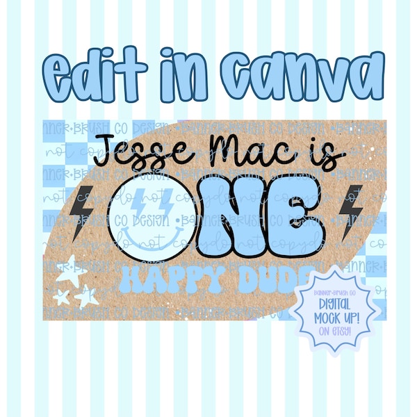 One Happy Dude Banner Template | Editable Canva Banner | 35x60 DIY Painted Sign |  first birthday theme | Digital Download