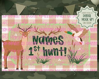 First Hunt Banner Template | Editable Canva Banner | 35x60 DIY Painted Sign | Camo Hunting Birthday theme | Digital Download