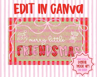 Friendsmas coquette Banner Template Bundle | Bearbeitbares Canva Banner | 35x60 DIY Gemaltes Schild | Pinkmas Feiertag Theme | Digitaler Download
