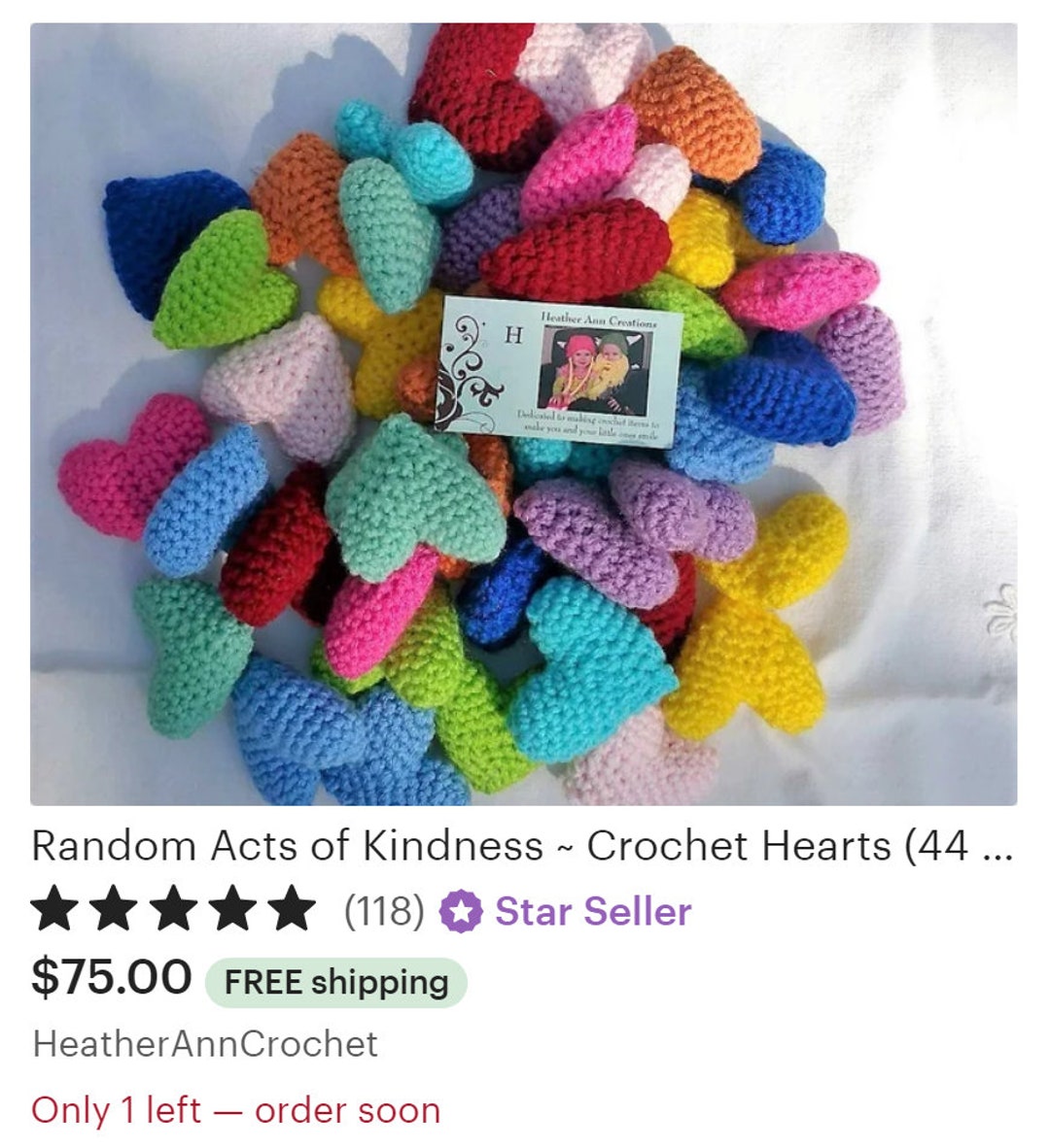 Random Acts of Kindness Crochet Hearts 44 Random Colors, Eagles 25 4