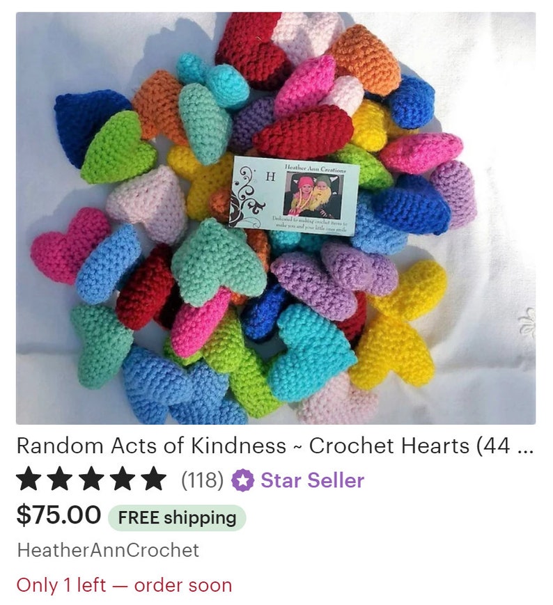 Random Acts of Kindness Crochet Hearts 44 Random Colors Etsy