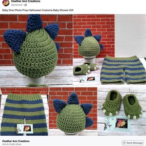 Dino baby set Halloween Costume Baby Shower Gift boys girls hat booties monster feet pants stripes pink blue green custom colors