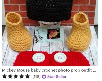 Atuendo fotográfico de ganchillo de Mickey Mouse para bebé, regalo para baby shower de Disney