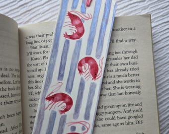 Hand painted watercolour shrimp bookmark