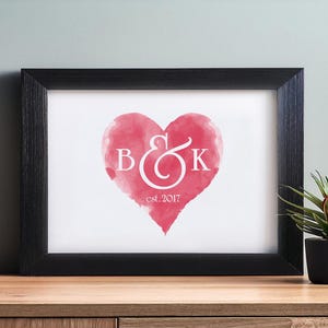 Couples, Watercolour style heart, Initials, Personalised print