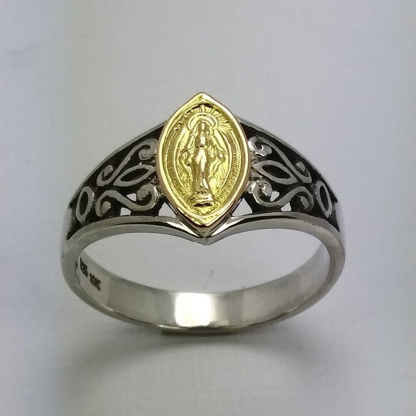 Miracoulous Virgin Mary Ring , Mother Mary ring, Miracle Silver Filigree, Silver Mother Mary Ring, Religious Silver Jewelry, 14k Mother Mary