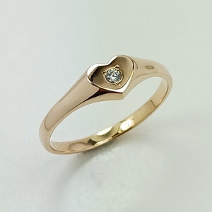 Gold Heart Ring, Heart Shaped Ring, Heart Ring for Her, Heart-shaped Gold Ring with a Diamond, Gold Love Symbol Ring, 14k Gold Heart Ring