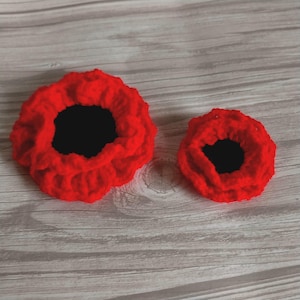 Poppy Brooch, Crochet Red Flower Pin, Remembrance Day Charity Poppy Badge