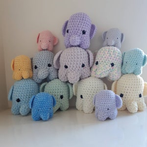 Elephant Crochet Handmade Soft Plush Toy, Fluffy Amigurumi in Pastel Colours, Gift for Kids & Collectors