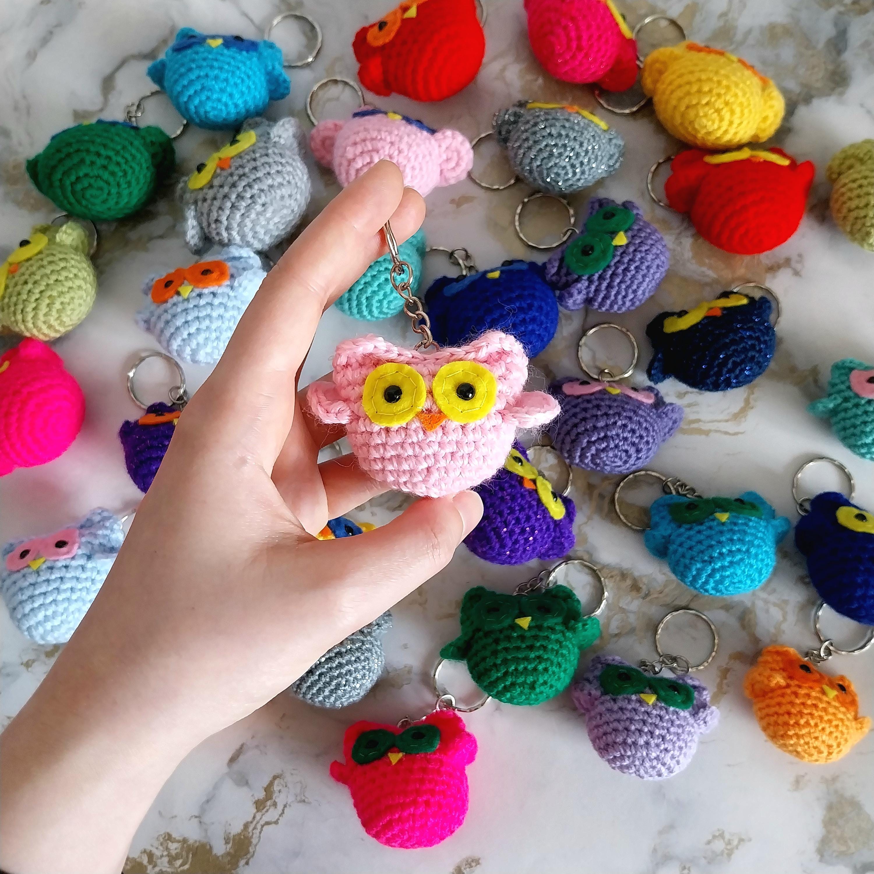 Owl Crochet Keyring, Customisable Amigurumi Plushie Keychain, Personalised Fidget Stress Toy, Sparkly Rainbow Birds, Squishy Plushie Toy