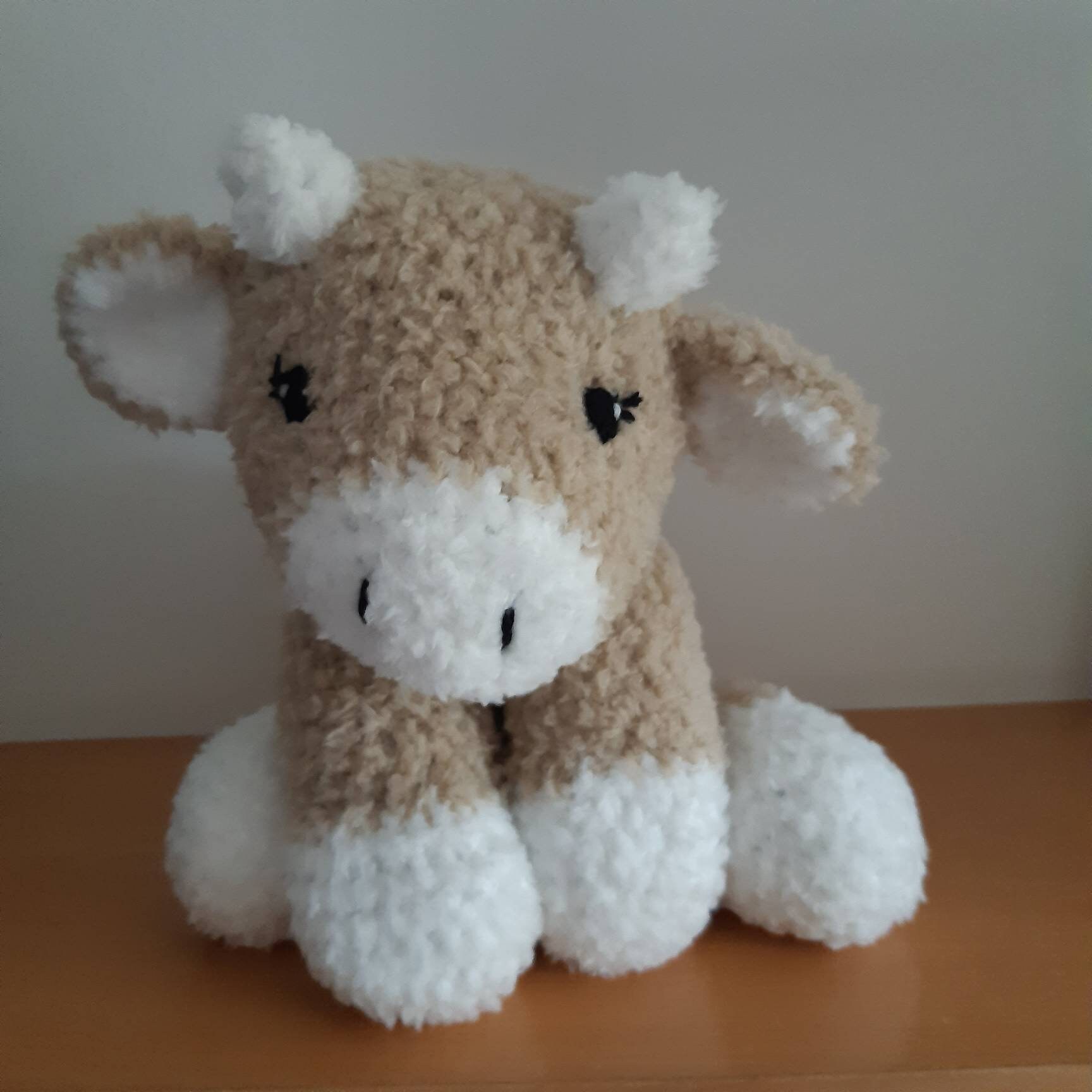 Crochet Fluffy Cow Plushie, Fur Yarn, Animal, Amigurumi, Cottage-core 