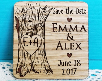 Personalized Save The Date - Oak Tree Initials Save the Date - Save the date magnets - Engraved Magnets - Rustic Wedding Magnet