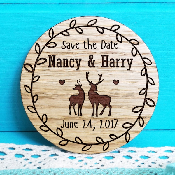 Wooden Save-the-Date Magnets-Deer Save-the-Date magnets-Wood Save the Date Magnets-Wooden Magnets-Engraved Magnets-Rustic Save the Dates