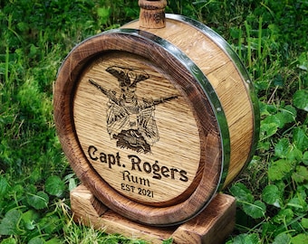 pirate whiskey barrel, Flask with engraved, Groomsmen Gift, Gifts for Men, wood flask, natural wooden barrel, Refinery Wooden Whiskey