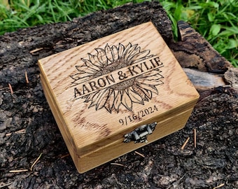 Sunflower Wedding Ring Box for Two Rings, Personalized Wedding Ring Box with Sunflower, Ring Box for Wedding Rings