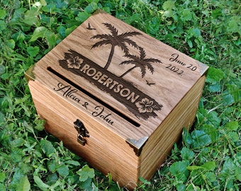 Hawaiian Wedding Card Box. Beach & Tropical Card Holder. Wood Card Box. Rustic Wedding Decor. Memory box. Hawaiian Card Box with Slot