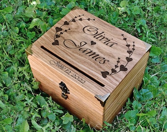 Boho Card Box - Rustic Card Box - Card Box With Slot - Bridal Shower Box - Laser Engraved Card Box