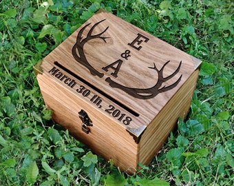 Wedding Card Box - Horns Card Box - Horns Wedding - Wedding Gift - Rustic Card Box - Card Box Initials