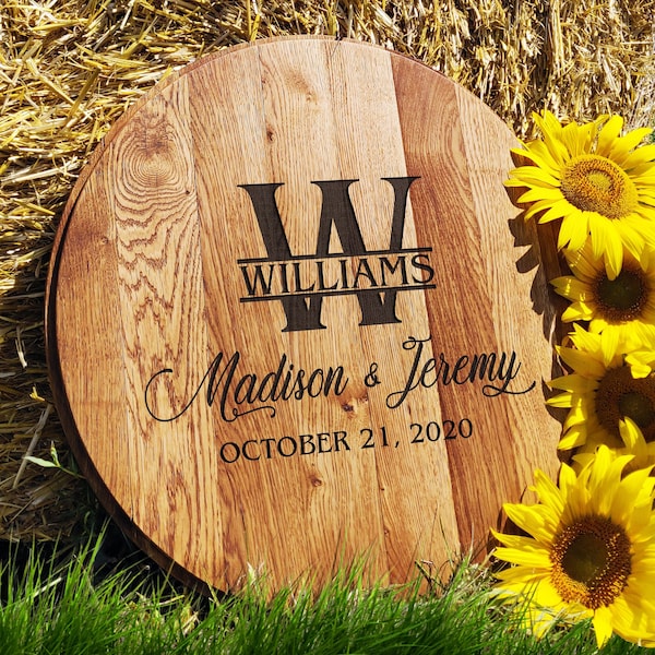 Bourbon Barrel Lid Laser Engraved, Bourbon Barrel Head Sign, Whiskey Barrel Head Guest Book Engraved