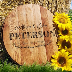 Bourbon Barrel Head Wedding Guest Book, Whiskey Barrel Lid Sign, Rustic Wedding Guest Book, Wooden Engraved Guest Book