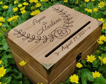 Custom Wedding Card Box Sage Leaves Reusable Hand Painted Keepsake Box Boho Wreath with Wildflowers Mums Roses