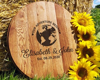 Guest Book with Globe Engraving Alternative. Custom Wedding Sign Guest Signature. Our Adventure Begins