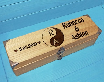 Wedding Wine Box - Wine box ceremony - Wood Wine Box - Gifts For The Couple - wedding gift - Personalized Wine - Yin Yang Wine box