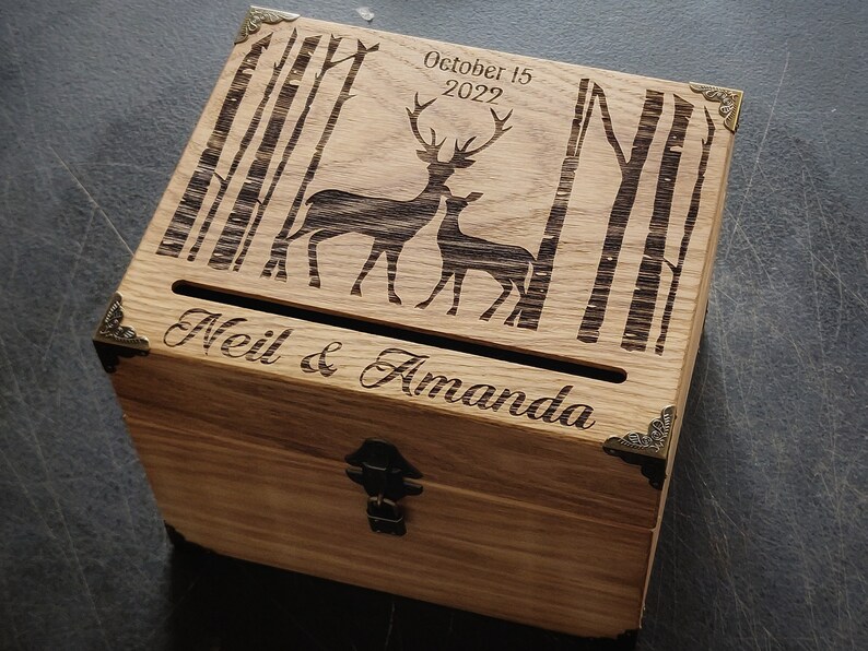 Deer Wedding Card Box Rustic Wood Card Box Laser Engraved Etsy