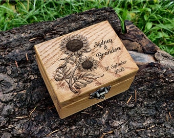 Sunflower Ring Box - Sunflower Wedding - rustic wedding - Personalized Rustic Ring Box- ring bearer pillow - Engagement ring box - ring box