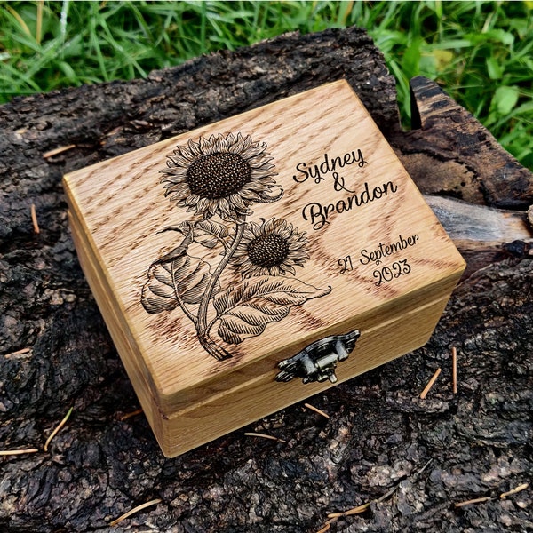 Sunflower Ring Box - Sunflower Wedding - rustic wedding - Personalized Rustic Ring Box- ring bearer pillow - Engagement ring box - ring box