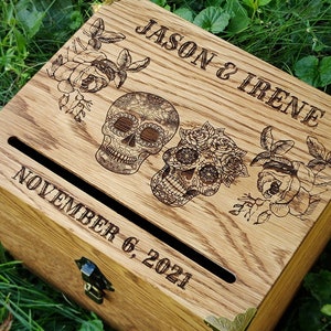 Lady Day of the Dead Kartenbox. Lady Tag der Toten Zuckerblumen. Tag der Toten Schädel Hochzeit Card Box