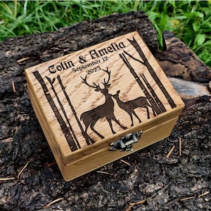 Ring Box Deer. Custom Engraving Ring Box. Wedding Ring Box. Wooden Ring Boxex. Rustic Ring Bearer Boxes. Personalized Ring Box