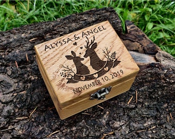 Wedding Deer with engraving on the ring box, Engagement ring box, Rustic ring box