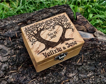 Wedding Ring Box Tree Engraved - Ring Bearer Pillow - Wooden Wedding Ring Box with Initials - Rustic Ring Box - Custom Proposal Box