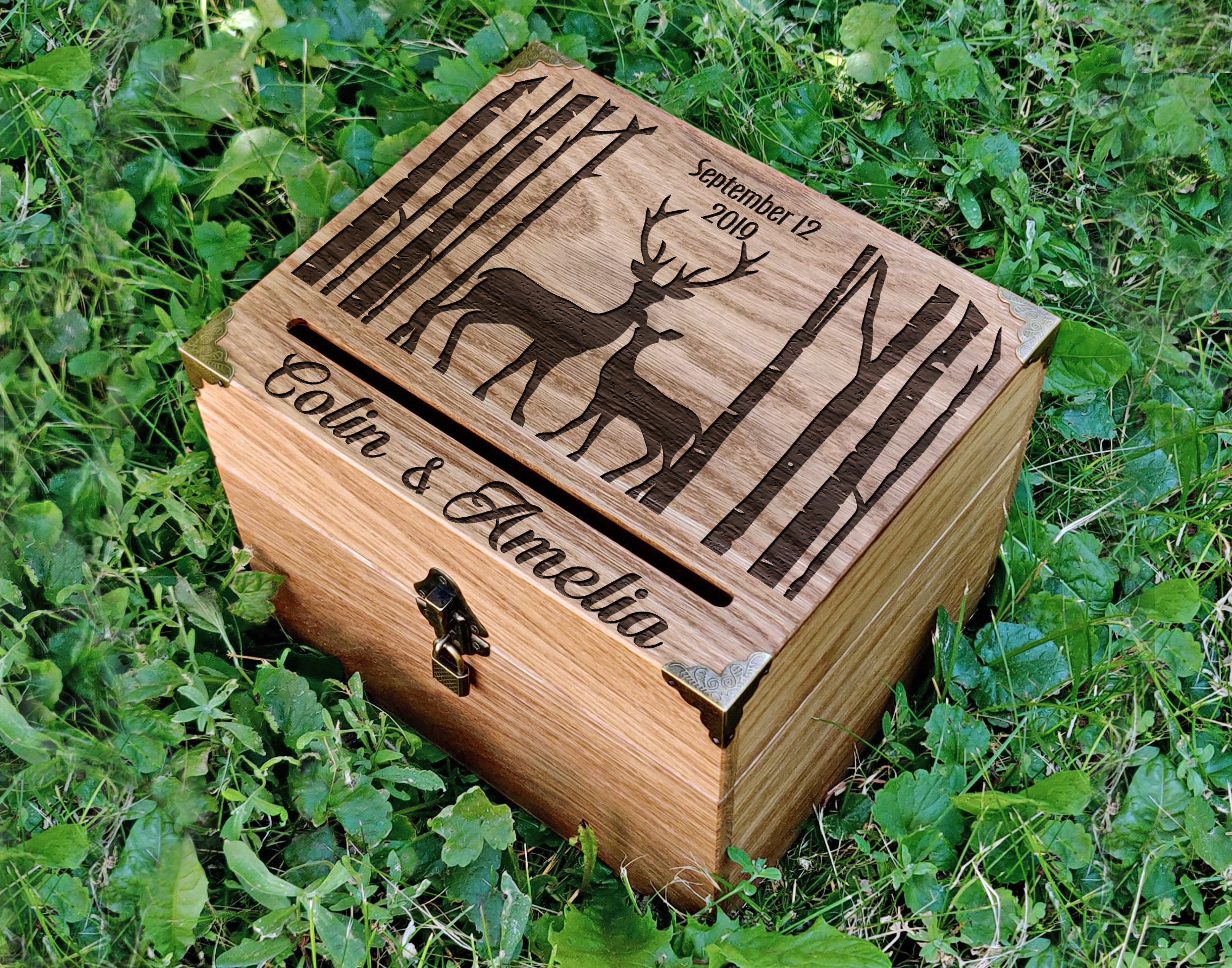 Deer Wedding Card Box Rustic Wood Card Box Laser Engraved Etsy