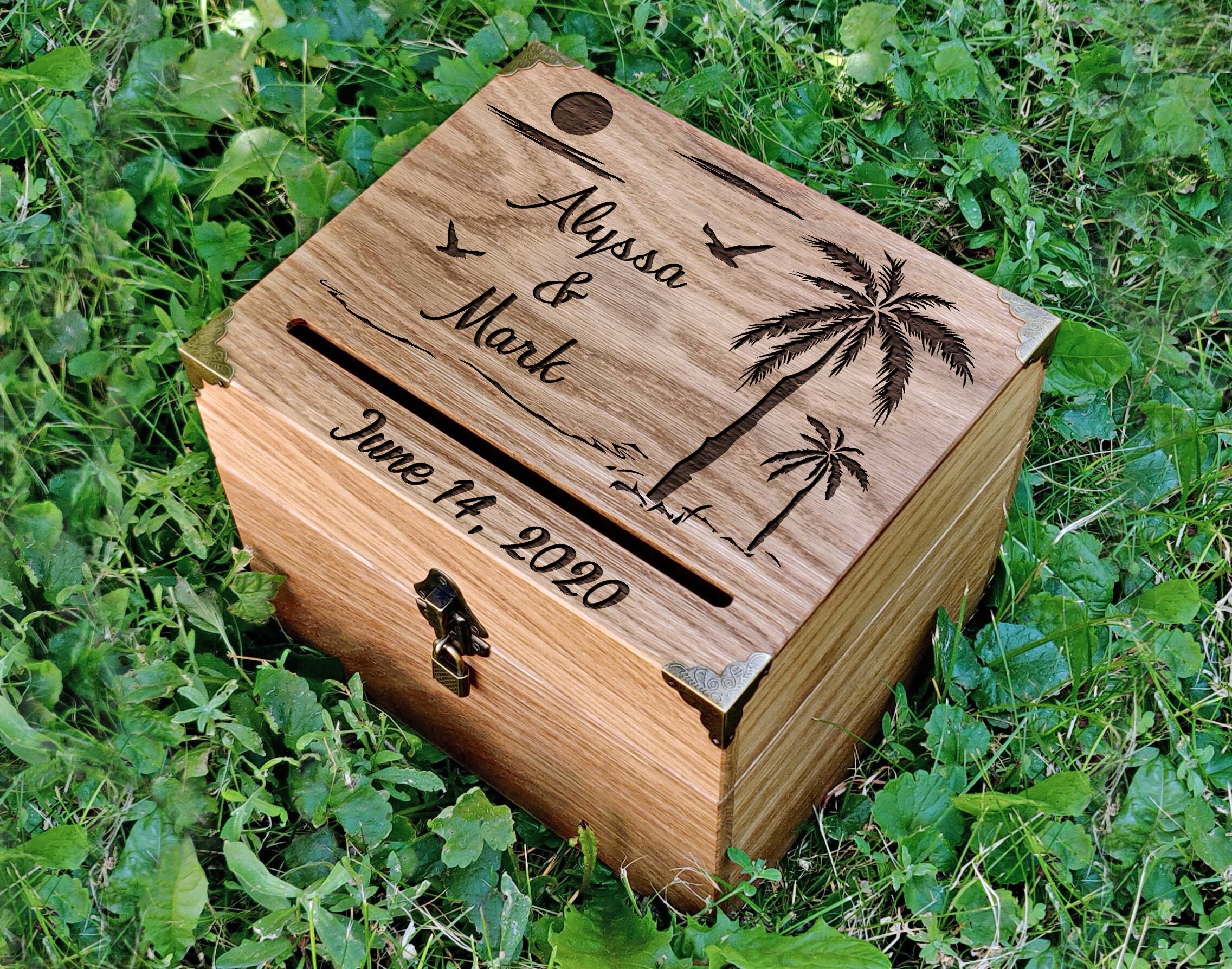 Caja de tarjetas de madera Caja de tarjetas de palmeras Caja | Etsy