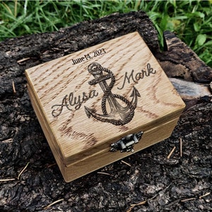 Nautical Wedding Ring Box, Anchor Laser Engraved Wooden Proposal Ring Box, Nautical Anchor, Beach Wedding Ring Holder, Sea Wedding Box